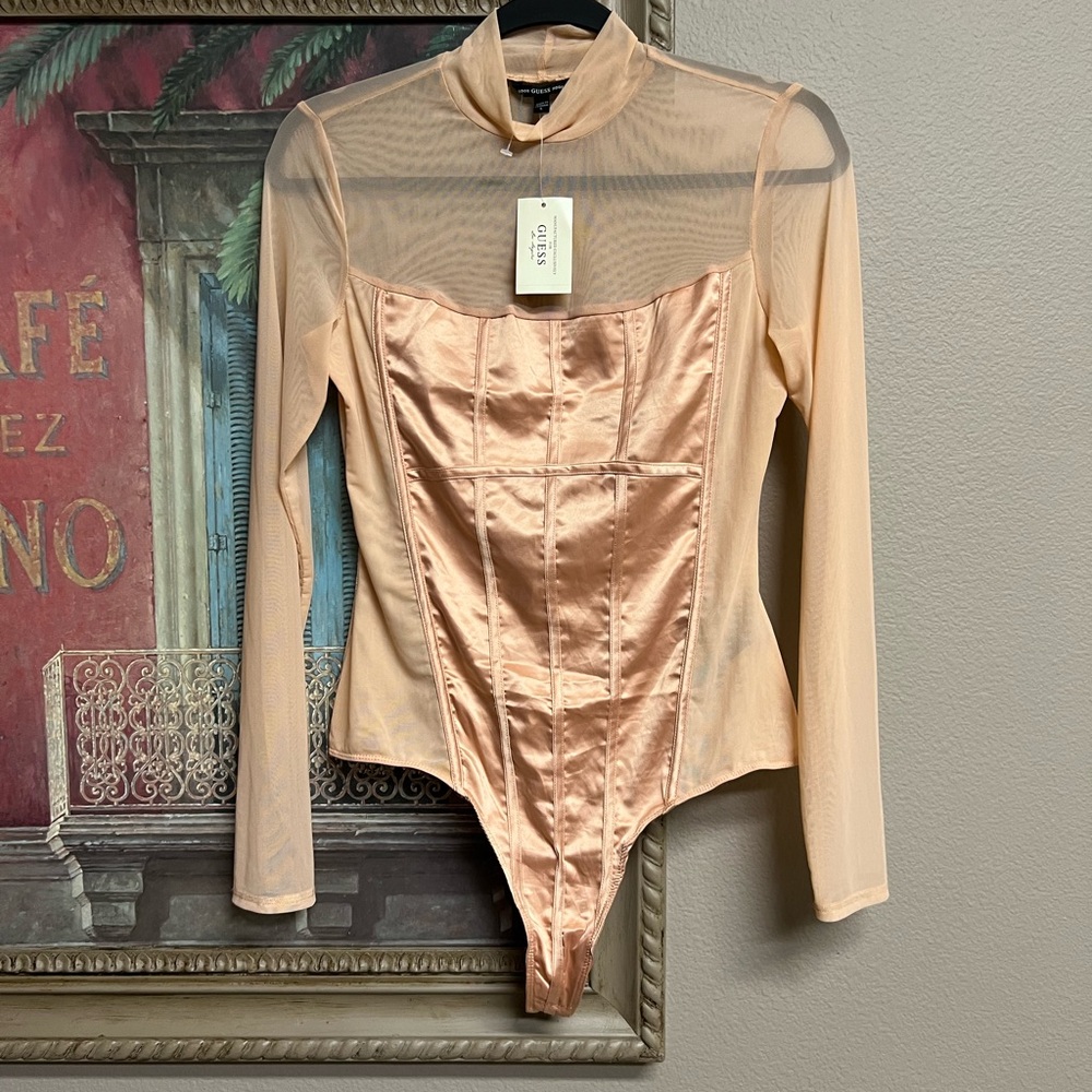 🧡Guess Sheer Peach Shortcake Bodysuit Top NWT